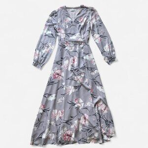 Dusty Purple Floral Print Long Sleeve Wrap Maxi Dress